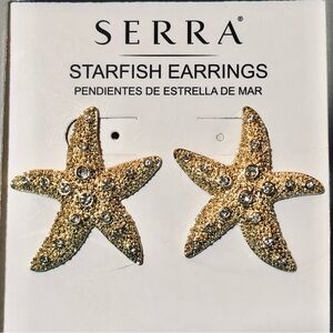 🔥$9🔥NEW SERRA Premium Coastal Jewelry Starfish Earrings 1 Pair Gold Tone